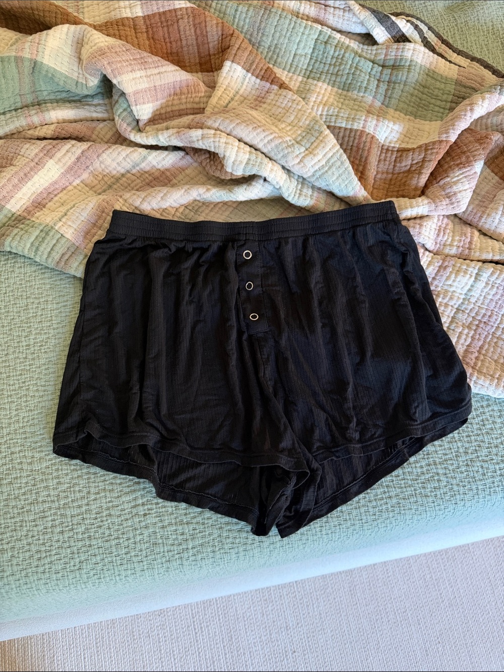 Negative Underwear Black Ribbed Sleep Shorts